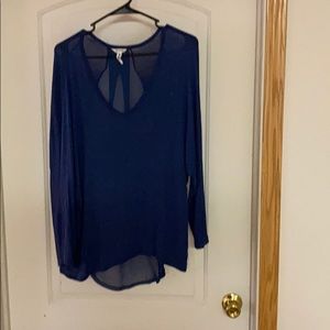 Dark blue top with sheer back